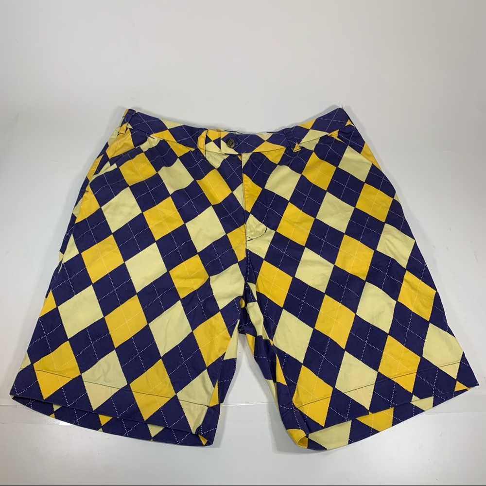 COPY - LoudMouth Golf Shorts Argyle Blue Yellow Maize